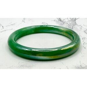 Green Glass Bangle Bracelet Jade Look Translucent 8" Vintage Style
